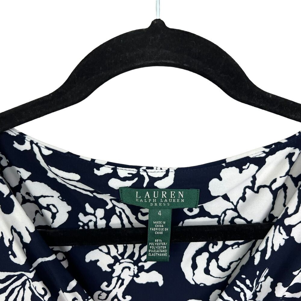 Lauren Ralph Lauren Women Dress Floral Fit & Flare Ruched VNeck Cap Sleeves Sz 4 - Picture 3 of 5